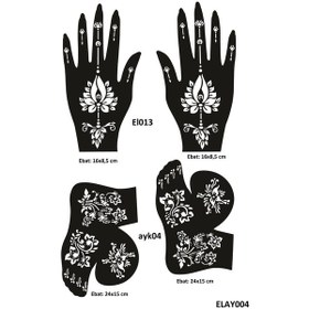 Resim Airbrush Tattoo Lotus Model El + Ayak Kına Kalıpları 4'lü 