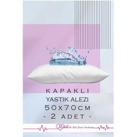 Resim 2 Adet 50x70 Yastık Alezi, Sıvı Geçirmez Yastık Alezi, Kapaklı Yastık Alezi, Yastık Koruyucu Beyaz 