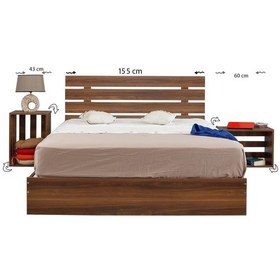 Resim Pasifichome Huga Çift Kişilik Ahşap Karyola Komodin Takım Ceviz 150 Cm 