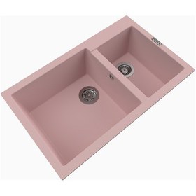 Resim Polex Cristalüx Granit Evye P-1.75 Pembe 1.5 Gözlü Tezgah Altı Ve Tezgah Üstü Mutfak Evyesi 81x50.5 CM 