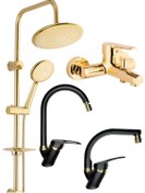 Resim ARMİLLA ARMATÜR Armilla Yuvarlak Gold Robot Duş Seti, Gold Banyo, Siyah Gold Eviye Ve Lavabo Bataryası Musluğu 