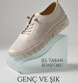 Resim FlexiGel Tam Ortopedik Jel Tabanlı Kadın Krem Loafer - Ultra Esnek Nefes Alabilir Hafif Günlük Anne Ayakkabısı 