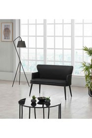 Resim GARDEN HOUSE Desensiz Siyah Deri Siyah Ahşap Ayak Ofis Koltuk Takımı Büro Bekleme Koltuk Takımı 