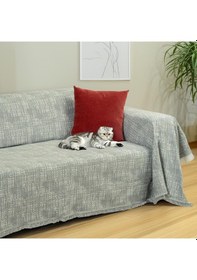 Resim Purecot Premium Pamuklu Püsküllü Koltuk Örtüsü 180x220 Çift Taraflı Terletmez Kaymaz , Haki Haki 