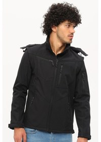Resim Uniprom Taktikal Softshell Mont Kollar Ve Kapşon Çıkabilir Erkek Siyah 