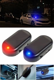 Resim Buffer Araç İçin Caydırıcı Solar Enerji Şarj Olan Güçlü Yapışkanlı Mini Fake Alarm Mavi Işık 