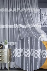 Resim Özgün Perde (3700) Üst Kalite Sanal Nakışlı Tül Perde (1x3 Pile) Beyaz 400 x 250 