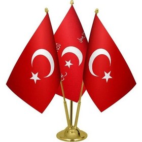 Resim Masa Üstü İttihat ve Terakki Bayrağı Türk Bayrağı Üçlü Pirinç Dir 