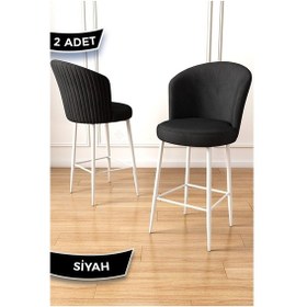Resim Canisa Fora Serisi 2 Adet Siyah Sandalye Ada Mutfak Bar Sandalyesi Beyaz Metal Ayaklı Babyface Kumaş Sandalye Siyah Ayaklar Beyaz 