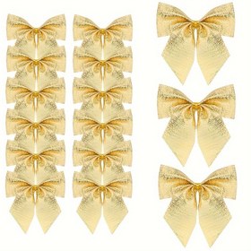 Resim 12 Adet Altın Polyester Noel Fiyonkları Ağaç, Çelenk, Düğün, Parti, Hediye Kutusu, Sepet, Doğum Günü Dekorasyonu - Tüy Yok 