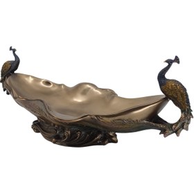 Resim Tavuskuşu Figürlü Bronz Renk Dekoratif Büyük Gondol Kase 