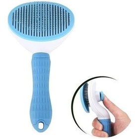 Resim Kedi Köpek Tüy Toplayıcı Kendini Temizleyebilen Ergonomik Saplı Evcil Hayvan Tarağı Mavi 