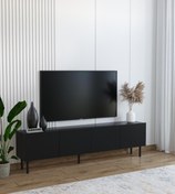 Resim Minimalist 160 cm Demir Ayaklı Siyah Tv Ünitesi - İdeal Ebatlarla Modern Tasarım 