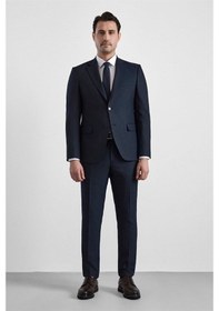 Resim Süvari Lacivert Slim Sivri Yaka Kazayağı Armürlü Torba Cep Standart 6 Drop Takım Elbise Tk1020000350-m09 