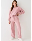 Resim Kadın Oversize Sweatshirt Pembe Bisiklet Yaka, 3 İplik Şardonlu Polar Pembe 