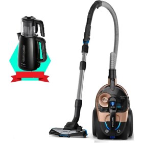 Resim Philips Yüksek Çekim Gücü 7000 Serisi Marathon Toz Torbasız Süpürge ve Büyük Boy Çay Makineli Paket 