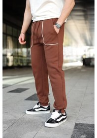 Resim Acı Kahverengi Şerit Detaylı Jogger Eşofman Altı E6581 Acı Kahverengi 