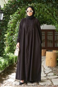 Resim 6635-parça Boyalı Brit Düğmeli Denim Ferace Siyah Siyah 