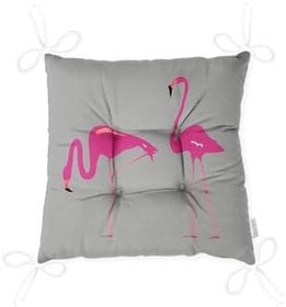 Resim RealHomes Gri Zemin Flamingo Desenli Dijital Pofidik Sandalye Minderi 