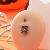 Resim Punk Tarzı Örümcek Şekilli Göbek Deliği Yüzük Parıldayan Kırmızı Taşlarla Süslenmiş Siyah Göbek Tırnağı Vücut Piercing Takı 1 adet Hayvan Temalı Cadılar Bayramı Süslemesi 