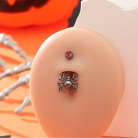 Resim Punk Tarzı Örümcek Şekilli Göbek Deliği Yüzük Parıldayan Kırmızı Taşlarla Süslenmiş Siyah Göbek Tırnağı Vücut Piercing Takı 1 adet Hayvan Temalı Cadılar Bayramı Süslemesi 