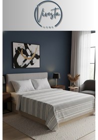 Resim %100 Pamuk Saçaklı Tek Kişilik Yatak Örtüsü 160x220 Şık Ve Modern Tasarım Gri 