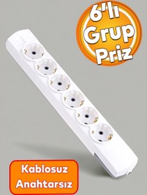 Resim Badem10 Kablosuz Klemensli 6'lı Grup Priz Fiş Priz Topraklı Çoklu Çoğaltıcı Altılı Kablosuz Asmalı 