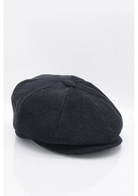 Resim Külah Erkek %100 Yün Kasket Kulaklı Şapka Flat Cap - Siyah 
