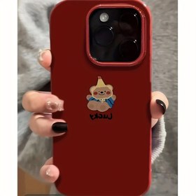 Resim Mutlu Ayı Şarap Kırmızısı Mobil Telefon Kılıfı Büyük Delik Jöle Kabuk Koruyucu için 16 / 16Plus / 16Pro / 16ProMax / 15 / 15Plus / 15ProMax / 14 / 14Plus / 14Pro / 14ProMax, 13 / 13Pro / 13ProMax, 12 / 12Pro / 12ProMax, 11 / 11Pro Maks 