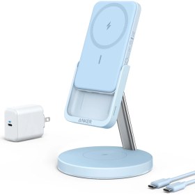 Resim Anker PowerWave MagGo 2in1 Stand Magsafe Uyumlu 5000 mAh Powerbank & Stand Mavi B25A7 (Anker Türkiye Garantili) 