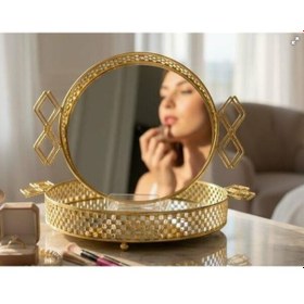Resim Roykıng Yuvarlak Kulplu Altın Aynalı Tepsi 25x25x5,5 Cm Altın 