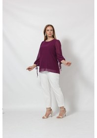 Resim Moda Berray 3243-1 Kol Ucu Bağlama Detaylı Bluz Mürdüm 001 