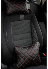 Resim Kırmızı Kapitone Oto Boyun Yastığı + Bel Yastığı Siyah - Kırmızı 