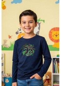 Resim Fyk Kids Sıfır Yaka Basketball Baskılı Erkek Çocuk Sweatshirt Indigo 