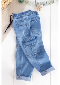 Resim Babymod Kargo Cepli Denim Kumaş Beli Lastikli Erkek Çocuk Kot Pantolon 001 