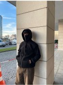 Resim Samuray Ninja Çift Kapşonlu Zıp Fermuarlı Kanguru Çepli Tam Fermuarlı Hoodie Swetshirt - Siyah SIYAH 