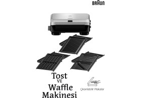 Resim Braun Snackmaker 5 Çift Taraflı Waffle ve Sandviç Makinesi Yapışmaz Yüzey 800 Watt Gri 