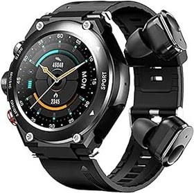Resim CIRC Kulaklıklı Akıllı Saat MP3 Bluetooth Kulaklık 3'ü 1 Arada 1,28 İnç Akıllı Saat Dahili Kablosuz Kulaklık Hoparlör Yuvarlak Fitness İzleyici Müzik Vücut Sıcaklığı Nabız Monitörü, Siyah, Olağanüstü 