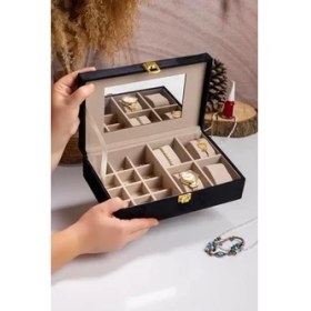 Resim Aynalı Siyah Kadife Organizatör, Takı Kutusu 