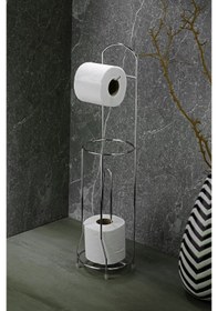 Resim Ayaklı Wc Kağıtlı Yedek Kağıt Hazneli Tuvalet Kağıtlığı Yuvarlak Krom 