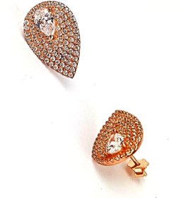 Resim OSESHOP Pırlanta Işıltısında Zirkon Taşlı Gümüş Üzerine Rose Altın Kaplamalı Damla Model Küpe 