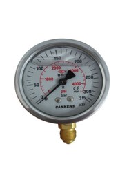 Resim Pakkens Ø63 mm Gliserinli Manometre, 0–315 bar, Alt Bağlantılı, G1/4" Diş, CL 2.5 