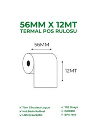 Resim 56x12 Termal Rulo Yazarkasa Pos Rulosu 10 Paket 100 Adet Tse Belgeli Bpa Free 