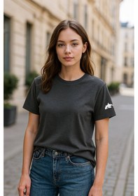 Resim Markapia Kadın Bisiklet Yaka Basic Düz Kısa Kollu T-shirt Antrasit 