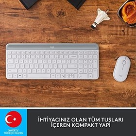 Resim Logitech MK470 Slim Combo Kablosuz Klavye Mouse Seti, 12 FN Kısayolu ile Kompakt Klavye, Sağ ve Sol Elle Kullanılabilir, 10 m Kullanım Mesafesi, Sessiz, Türkçe Q Klavye, Beyaz 