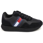 Resim Tommy Hilfiger Erkek Marka Logolu Süet Üst Kısımlı Geri Dönüştürülmüş Polyster Astarlı Kauçuk Tabanlı Siyah Sneaker 