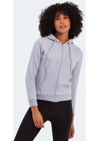 Resim Slazenger PEMA I Kadın Fermuarlı Kapüşonlu Cepli Gri Sweatshirt 
