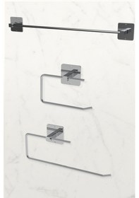 Resim Karteya Yapışkanlı Gümüş Rulo Havluluk Ve Uzun Havluluk Wc Kağıtlık Banyo Mutfak 3'lü Set Krom 