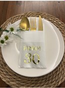 Resim Gold Yaldızlı Beyaz Cepli Hello Otuz Yaş Peçete 12 Adet 40x40 