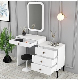 Resim Lizbon Makyaj Masası Aynalı - Beyaz / Beyaz 